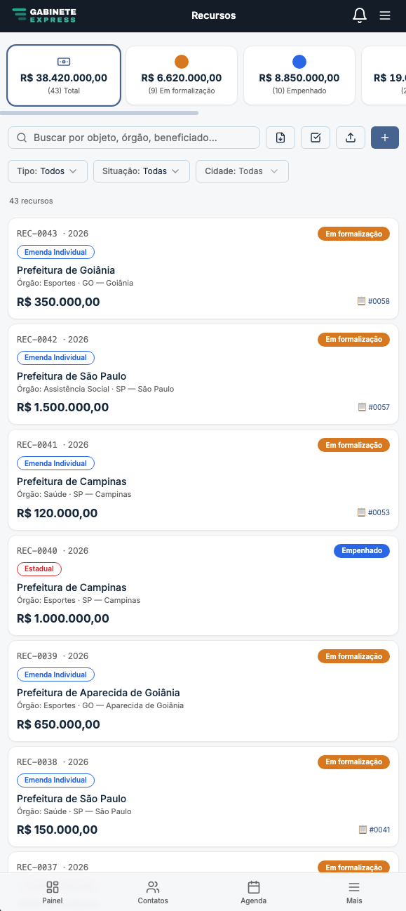 Tela do Gabinete Express