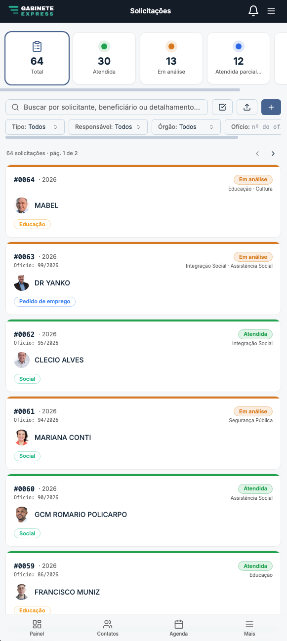 Tela do Gabinete Express